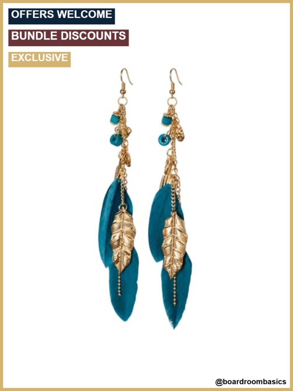 FRESHME Boho Feather Dangle Earrings Gold Alloy French Wire Women Jewelry